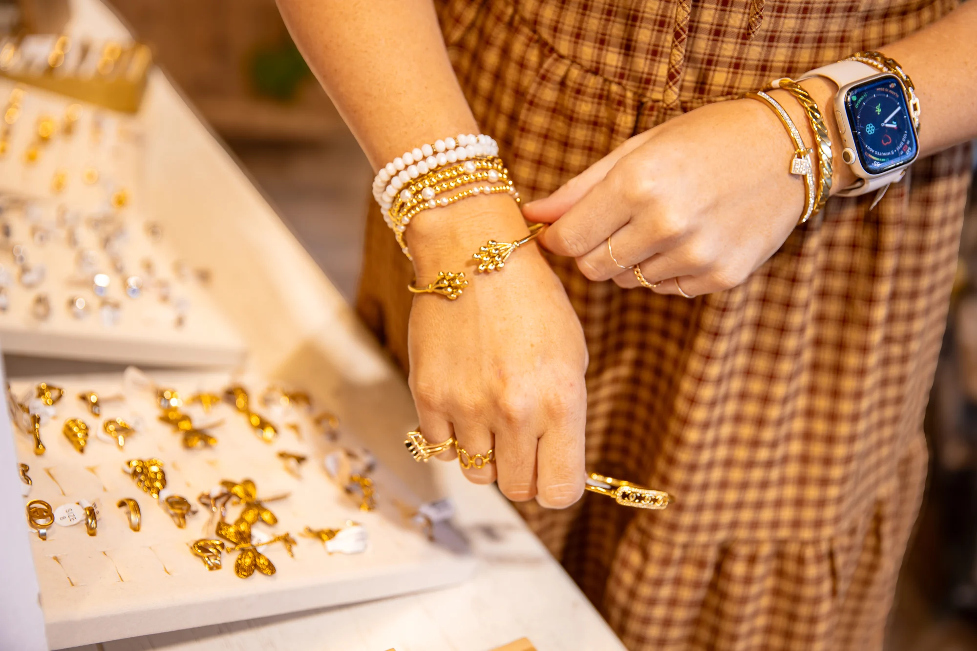 Trying on jewelry in Charlotte