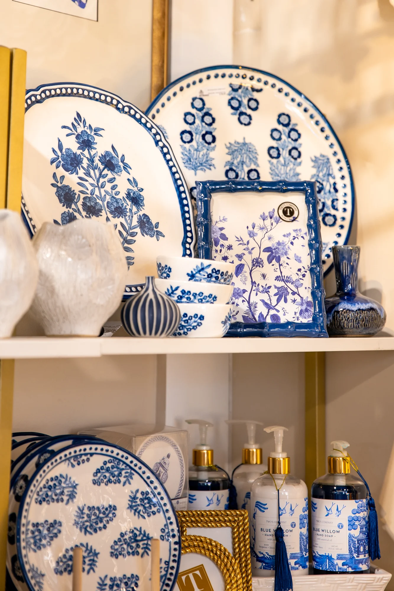 Blue and white home accessories at Charlotte