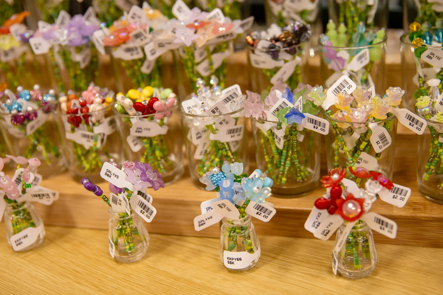Colorful beaded flowers on display in Salisbury